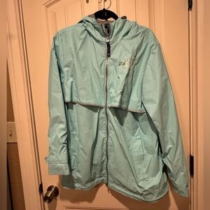 Women’s Aqua Charles River Apparel Hooded Zip Up Rain Jacket / Windbreaker
